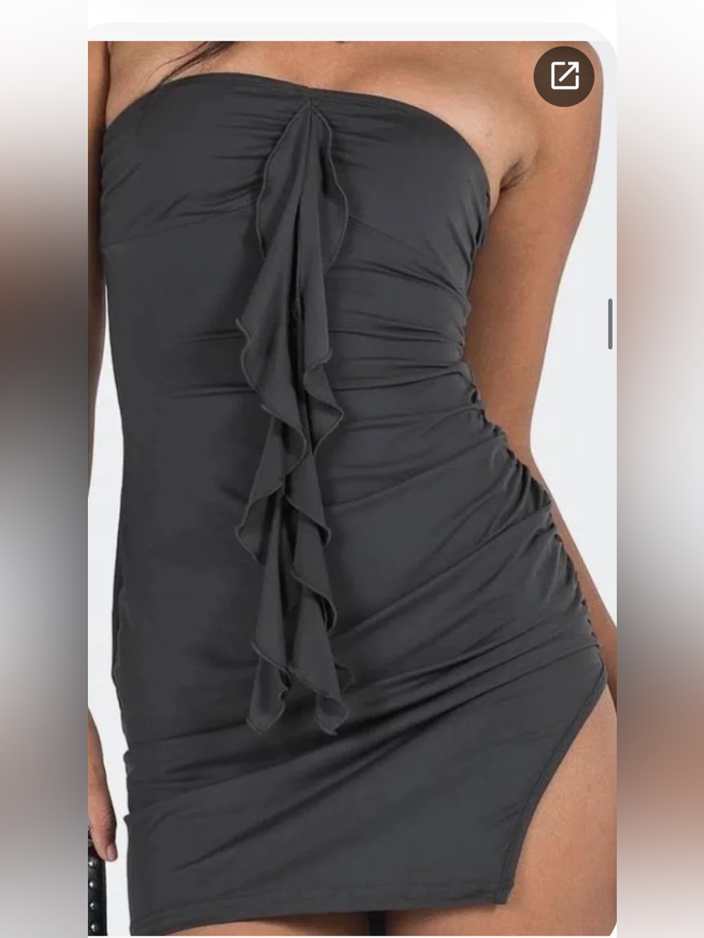 Princess Polly slate Gray, mini stretch strapless dress size 2 front ruffle